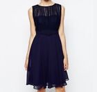 Reiss Cassis dress 8 occasion knee length bridesmaid fit & flare navy blue