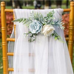 1Pc Artificial Chair Back Flowers with Ribbon Wedding Aisle Chair Decorations...
