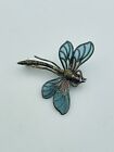 Antique Sterling Silver Art Nouveau Plique A Jour Dragonfly Pin
