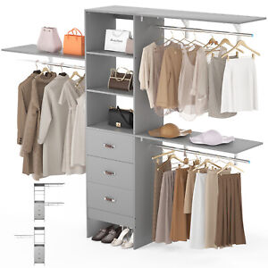 8FT Closet System Walk In Closet Organizer with 3 Drawers, Built-In Garment Rack