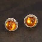 VTG Sterling Silver - POLAND Baltic Amber Cabochon Braided Post Earrings - 1.5g