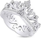 Princess Crown Engagement Ring 925 Sterling Silver Round Cut Cubic Zirconia