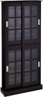 Media Storage Cabinet Espresso - Glass Sliding Doors for CD/DVD/BD/Games