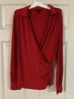 Talbots Top Womens S Red Faux Wrap Blouse V-Neck Long Sleeve Knit Solid Pullover