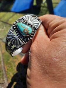 OLD PAWN American Indian Vintage Number 8 Mine Turquoise  Cuff