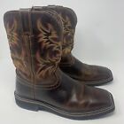JUSTIN Steel Square Toe Work Cowboy Boots WK4681 Brown Leather Mens Size 12 EE