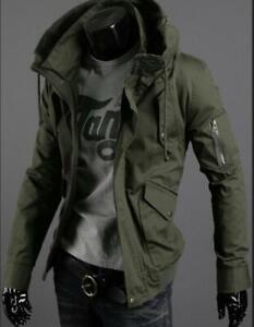 Men's Spring Military Cargo Hooded Jacket Korean Style Slim Fit Jacket Overcoat