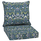 Outdoor Deep Seat Cushion 24 in. Blue Damask Patio Chair Plush Large Pillow Back