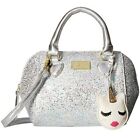 Betsey Johnson CORA Silver Glitter Satchel Crossbody Bag Purse w/Unicorn Cat FOB