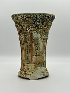 Vintage 1920's Weller Pottery Woodland Forest Footed Vase 8.25” Tall Read