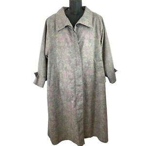 London Fog Womens Size 18W/18 1/2 Purple Floral Lined Trench Coat Duster
