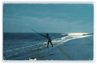 Postcard NY Long Island Surf Fishing Paradise Girl Casting Beach Unposted