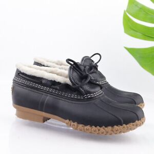 LL Bean Women's Bean Boot Size 8 Short Shootie Black Rubber Moc Sherpa Duck