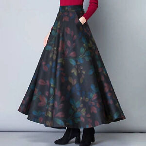 Maxi Skirt Plus Size Versatile High Waist Loose Leaves Print Skirt Thick