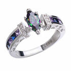 925 Sterling Silver Rainbow Fire Mystical Topaz + Amethyst Wedding Ring Size 7
