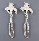 Montana Silversmiths END OF THE TRAIL EARRINGS Indian/Horse FEATHER DANGLES