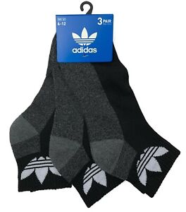 adidas Quarter Socks Trefoil Logo 3 Pair Men's Shoe Size 6-12 Black Charcoal