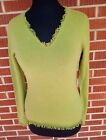 Magaschoni Cashmer Size Small V-neck Fringed Sweater Green.