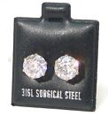 Surgical Steel Stud Earrings Clear CZ Yellow Gold PVD 7 mm Carded Hypoallergenic