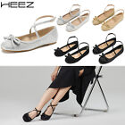 HEEZ Women Bow Ballet Flats Crossover Ankle Strap Casual Dress Shoes Latex Foam