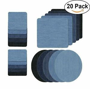 5 Colors DIY Iron on Denim Fabric Patches for Clothing Jeans Repair Kit（20pcs ）