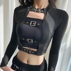 Women Gothic Long Sleeve Hollow Out Clubwear Clothes Choker Buckle Punk Crop Top