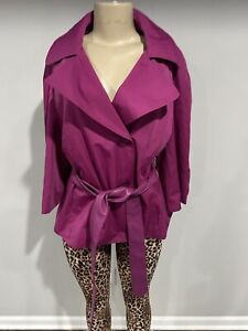 Trench Coat Size Large Women Purple Jacket Leather Belted