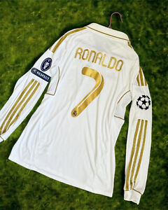 Ronaldo #7 Real Madrid 2011/12 Long Sleeve Home White UCL Retro Jersey M