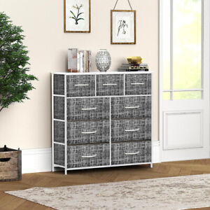 9-Tier Drawers Nightstand Chest Dresser Organizer Storage Bedroom Gray White