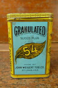 Vintage GRANULATED 54 Slice Plug Tobacco Vertical Pocket Tin w/ Tax Stamp EMPTY