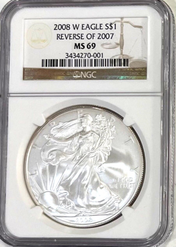 2008-W Burnished Silver Eagle $1 REVERSE OF 2007  NGC MS69 #001  🇺🇸
