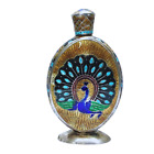 Early 20th c. India Champleve,Sterling Silver & Guilloche Enamel Peacock Perfume