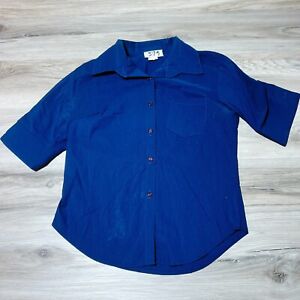 Vintage 579 Casual Button Front Shirt Women's Small Blue Short Sleeve USA 90s