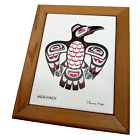 Haida Raven Artist Clarence Mills Cedar Wood Trinket Doodad Box with Tile
