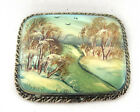 VTG Hand Painted Pin Brooch On Mother of Pearl Scenic Landscape  Fedoskino ?