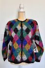 Vintage Mohair “Design Options” Fuzzy Cardigan Colorful Sweater Rainbow Sz Small