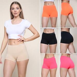 Womens Plain Underwear High Waist Seamless Stretch Boxer Shorts Hot Pants Lot UK