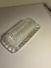 Vintage clear glass butter dish with cover. Size is 8 and 1/4 inches long.RETRO