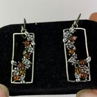 Sterling Silver 925 Stylish Amber Earrings, Multi-Stone with Flower Accents