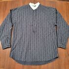 Wah Maker Frontier Pullover Peasant Shirt Banded Collar Navy Blue Pin Stripe
