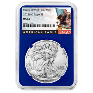 2022 (W) $1 American Silver Eagle NGC MS69 Black Label Blue Core