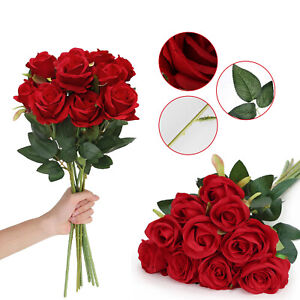 5-10 Pcs Silk Red Rose Bouquet for Home Decoration, Faux Roses for Mother's Day