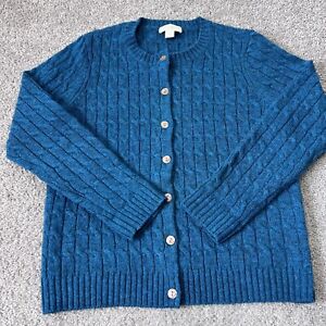 Appleseeds Sweater Cardigan Women’s S Petites 100% Wool Blue Cable-knit Button