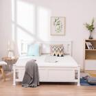 Full Size Platform Bed Wooden Bed Frame with Headboard Bedroom Furniture White