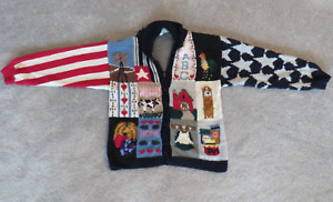 The Eagles Eye vintage cardigan knit Sweater USA Flag Heart Cow Farm Fruit M