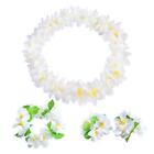 4 Pcs White Hawaiian Leis with Green Leaves for Graduation Party Dance Party ...