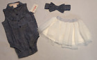 Cat & Jack Girls Size 12 Months 3 Piece Dress Outfit Denim Look Tulle Skirt NWT