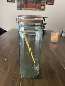 Vintage Hermetic Embossed Glass Spaghetti Pasta Jar Airtight Made in Italy 10.5”
