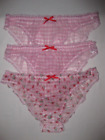 Shein 3pk plaid sheer ruffle mesh bikini panties S pink strawberry/2 plain nip