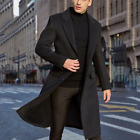 Mens Winter Trench Coat Long Jackets Lapel Neck Outwear Single Breasted Overcoat